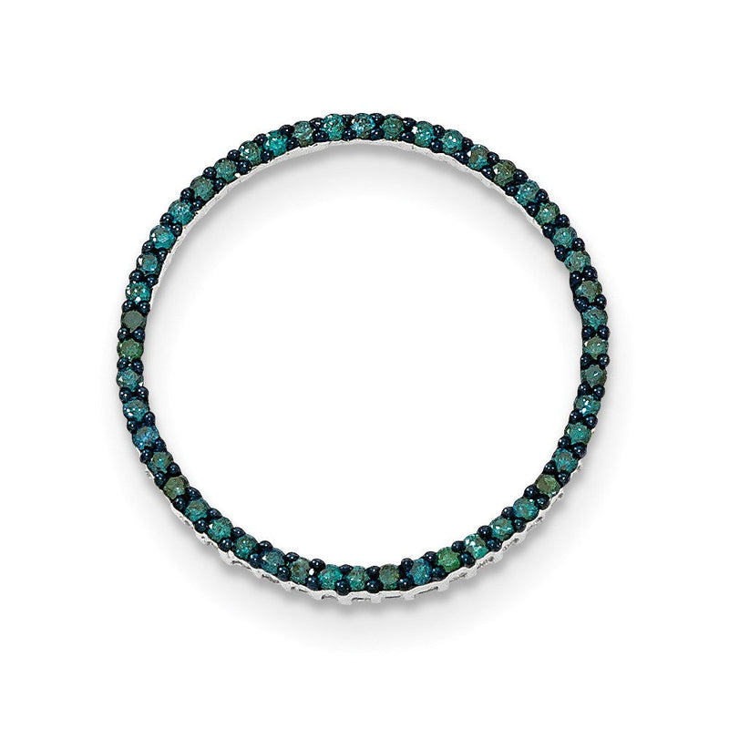 14K Weißgold Polierter Kreis-Anhänger mit Blauen Diamanten