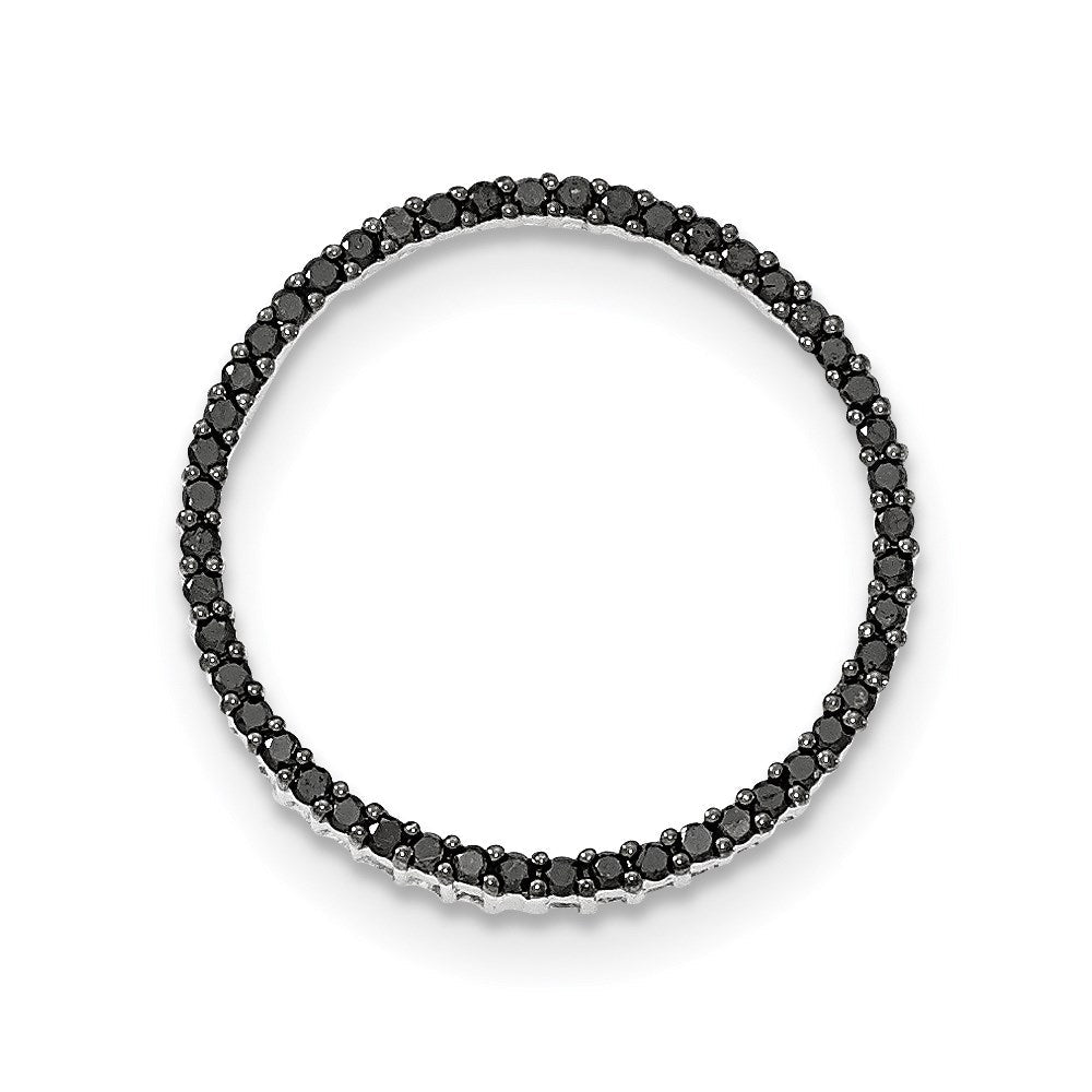 14K Weißgold Polierter Kreis-Anhänger mit echten schwarzen Diamanten