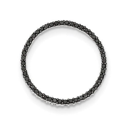 14K Weißgold Polierter Kreis-Anhänger mit echten schwarzen Diamanten