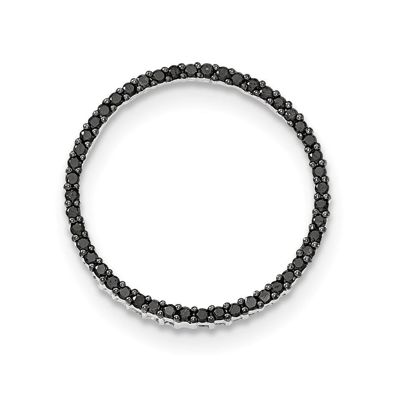 14K Weißgold Polierter Kreis-Anhänger mit echten schwarzen Diamanten