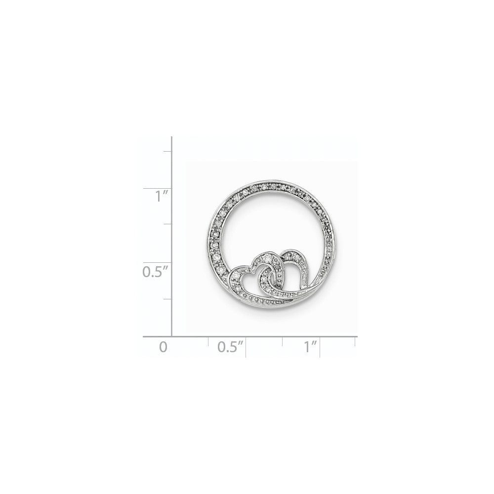14K Weißgold Echt Diamant Doppelt Herz Rund Kette Anhänger