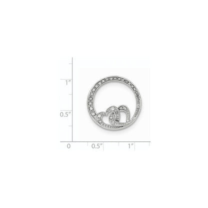 14K Weißgold Echt Diamant Doppelt Herz Rund Kette Anhänger