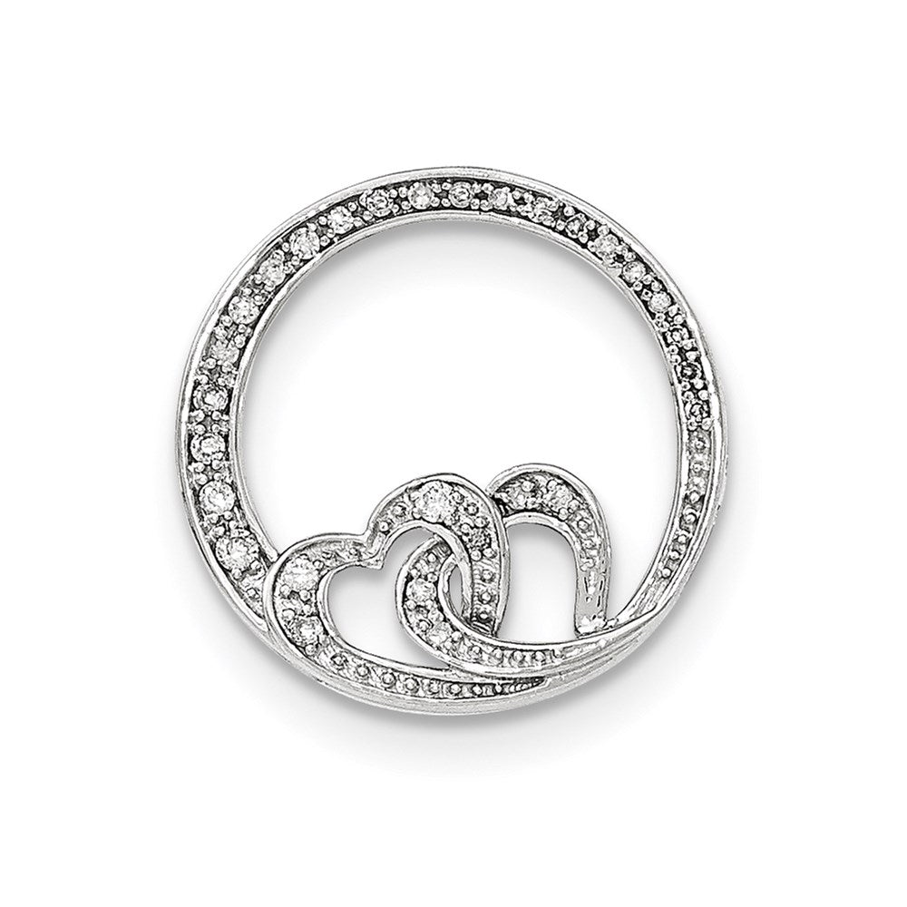 14K Weißgold Echt Diamant Doppelt Herz Rund Kette Anhänger