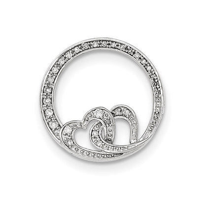 14K Weißgold Echt Diamant Doppelt Herz Rund Kette Anhänger