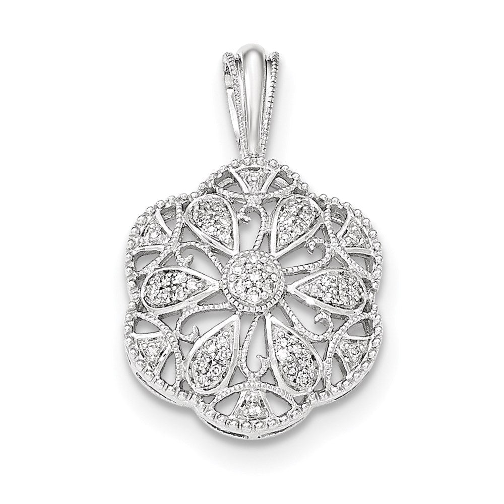 14K Weißgold Anhänger mit rundem Filigran-Design und echten Diamanten