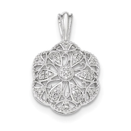 14K Weißgold Anhänger mit rundem Filigran-Design und echten Diamanten