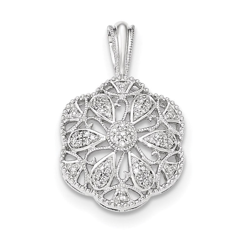 14K Weißgold Anhänger mit rundem Filigran-Design und echten Diamanten