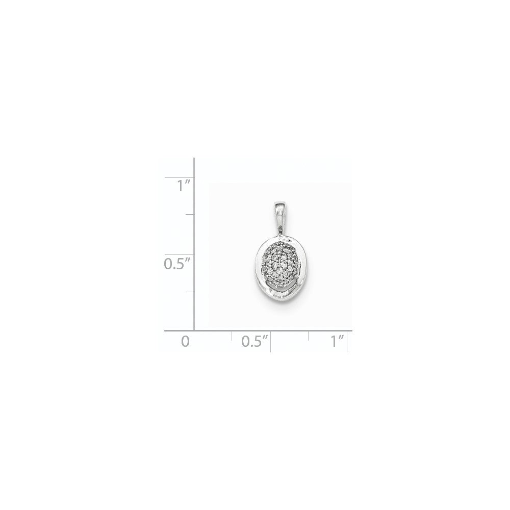 14K Weißgold Poliert Echter Diamant Oval Gewölbter Kette Gleitanhänger