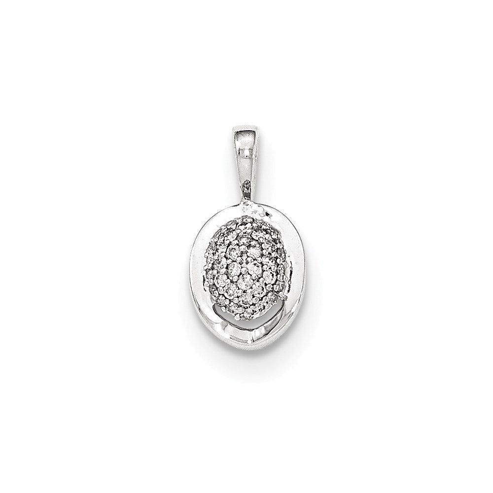 14K Weißgold Poliert Echter Diamant Oval Gewölbter Kette Gleitanhänger