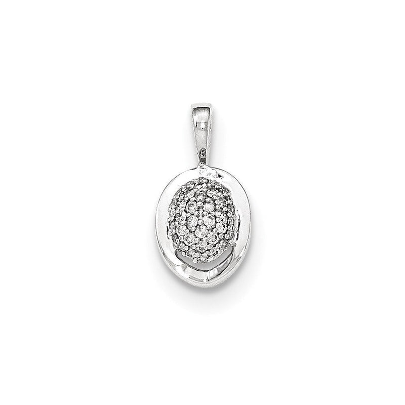 14K Weißgold Poliert Echter Diamant Oval Gewölbter Kette Gleitanhänger