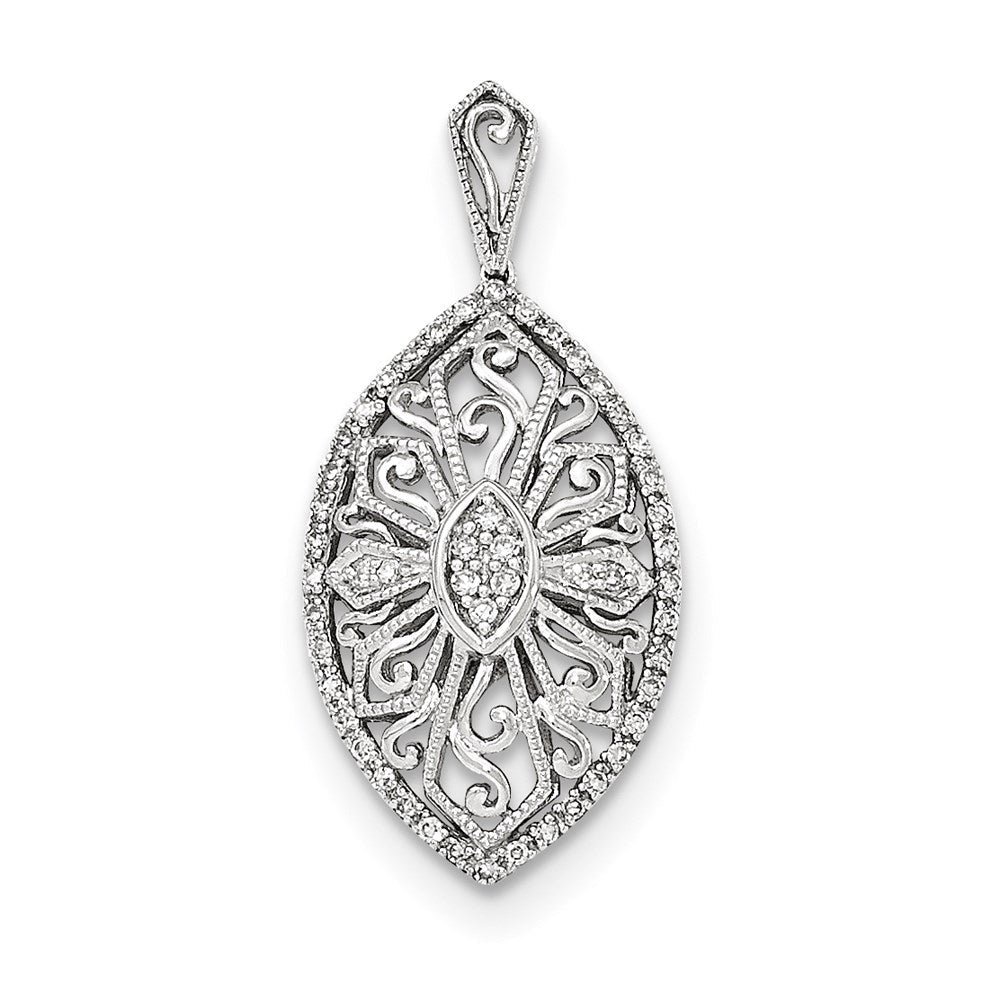 14K Weißgold Diamant-Anhänger in Marquise-Form mit Filigranarbeit, echt