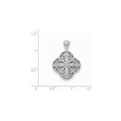 14K Weißgold Filigran-Anhänger mit echtem Diamant in Vierpassform
