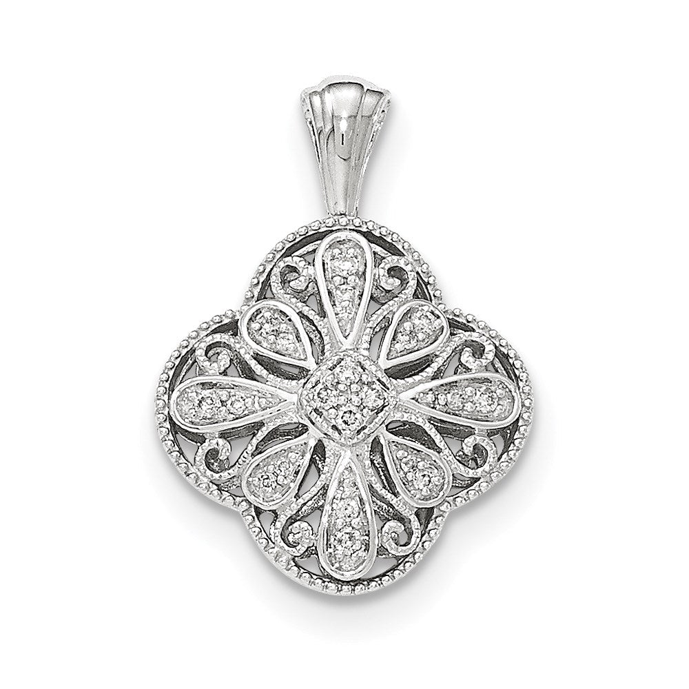 14K Weißgold Filigran-Anhänger mit echtem Diamant in Vierpassform