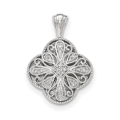 14K Weißgold Filigran-Anhänger mit echtem Diamant in Vierpassform