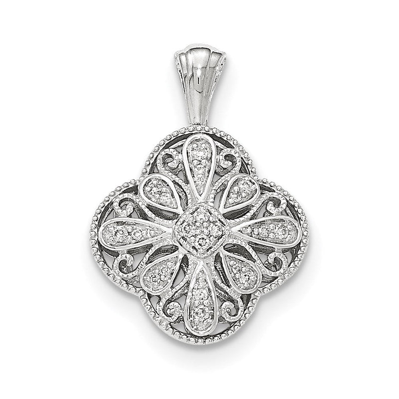 14K Weißgold Filigran-Anhänger mit echtem Diamant in Vierpassform