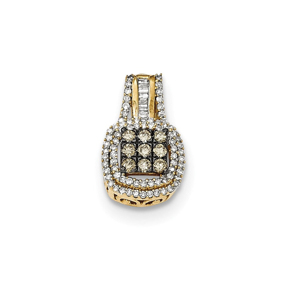 14K Gelb- und Rhodiumgold Polierter Quadratischer Anhänger mit Diamant und Schwarzrhodium