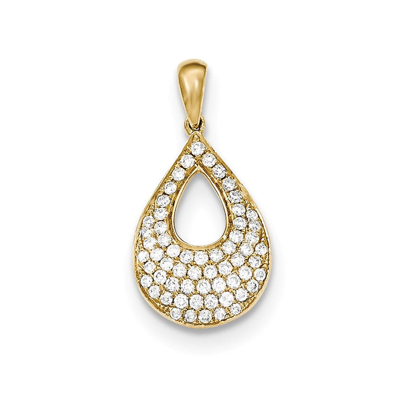 14K Gelbgold Tropfen-Anhänger mit echten Pavé-Diamanten