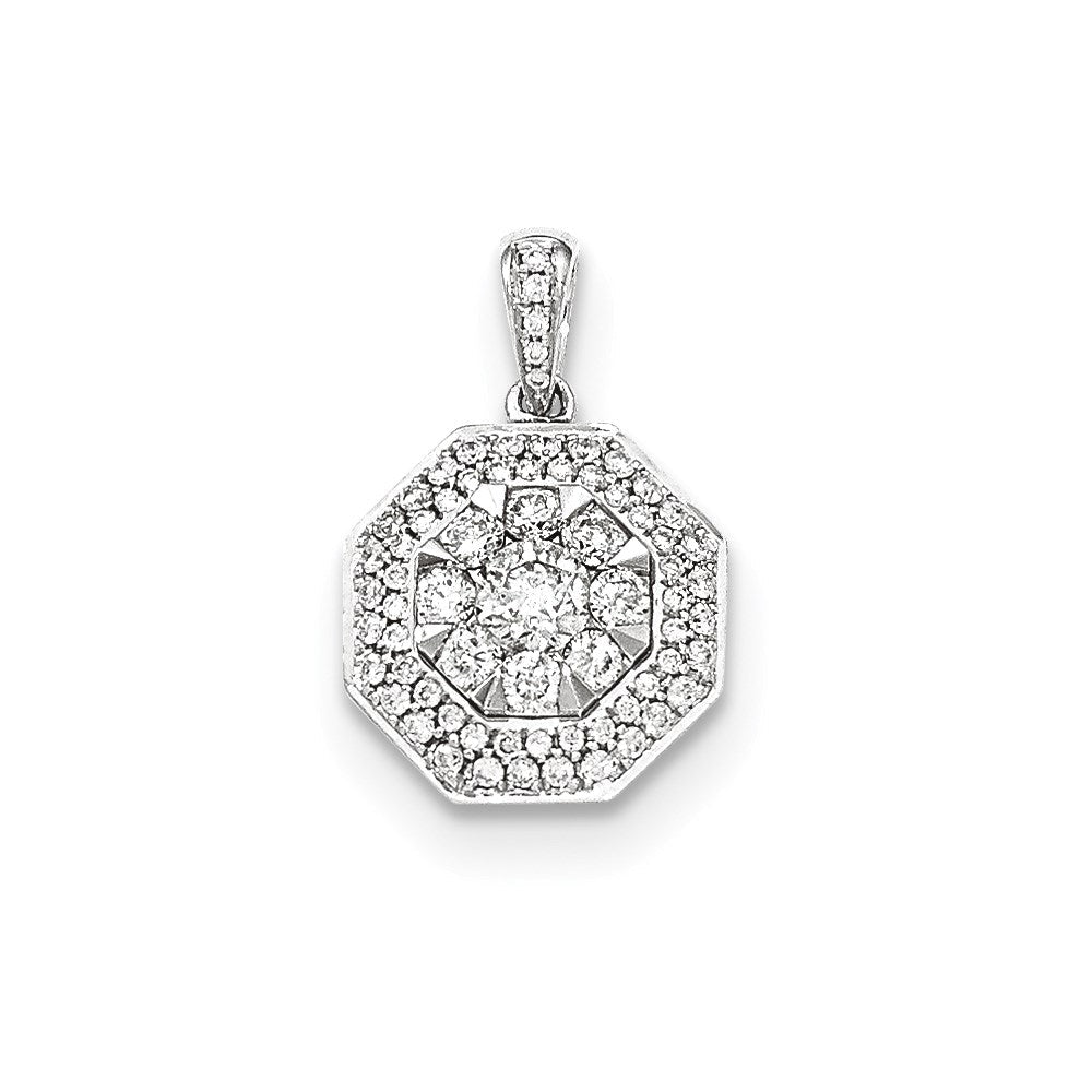 14K Weißgold Achteck-Anhänger mit echten Diamanten