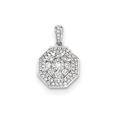 14K Weißgold Achteck-Anhänger mit echten Diamanten