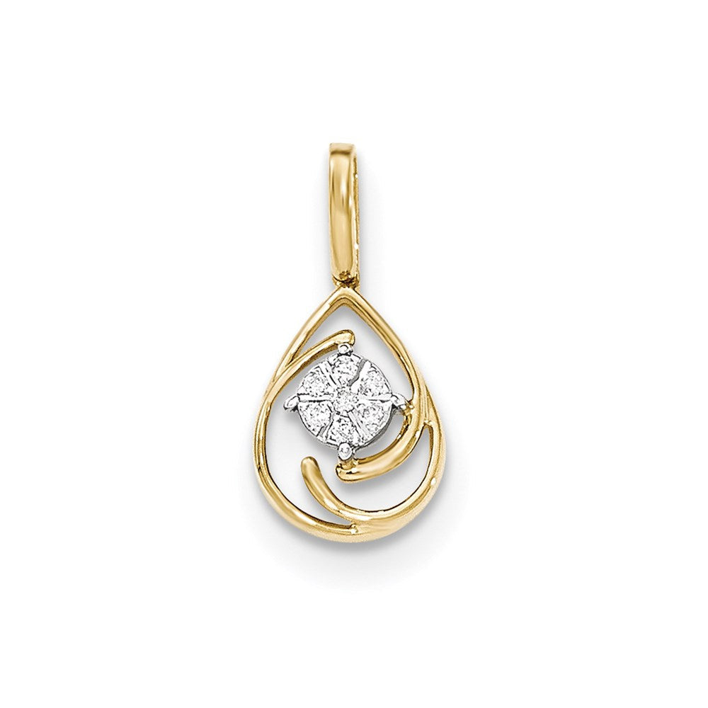 14K Gelbgold Polierter Echter Diamant-Tropfen-Anhänger