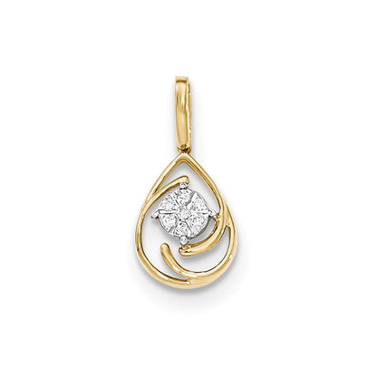 14K Gelbgold Polierter Echter Diamant-Tropfen-Anhänger