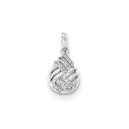 14K Weißgold Polierter Echter Diamant Tropfenanhänger Gewölbt