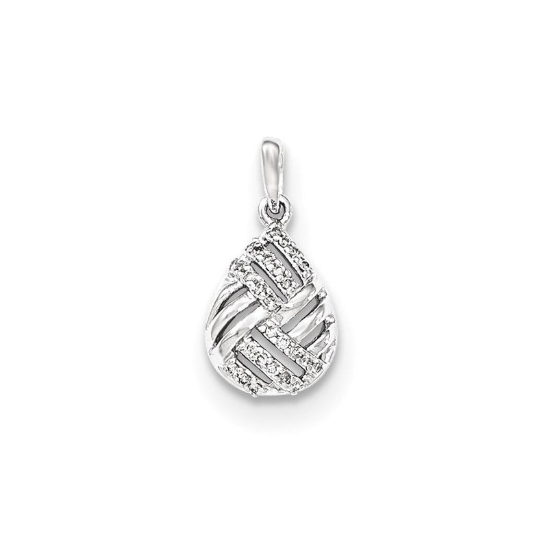 14K Weißgold Polierter Echter Diamant Tropfenanhänger Gewölbt