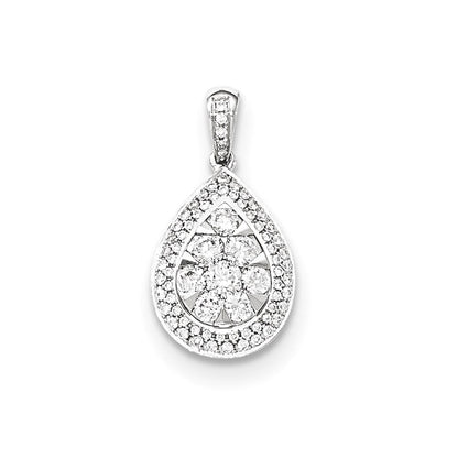 14k Weißgold Echter Diamant-Tropfenanhänger