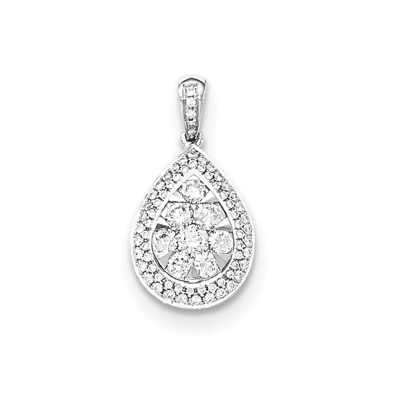 14k Weißgold Echter Diamant-Tropfenanhänger