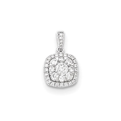 14K Weißgold Quadratischer Anhänger mit echtem Diamant