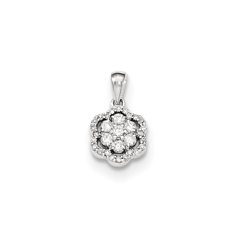 14K Weißgold Blumenanhänger mit echten Diamanten