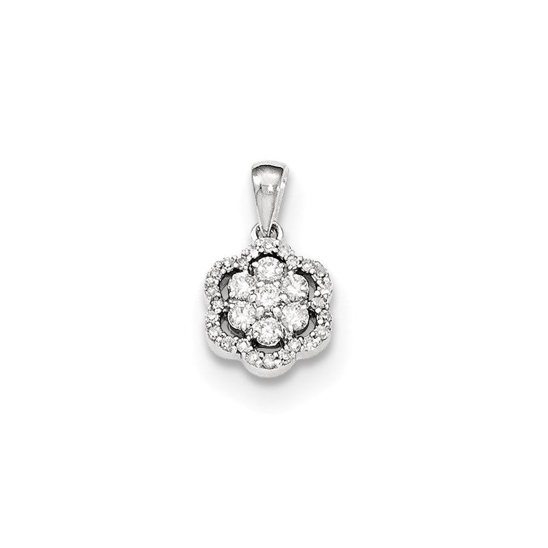 14K Weißgold Blumenanhänger mit echten Diamanten