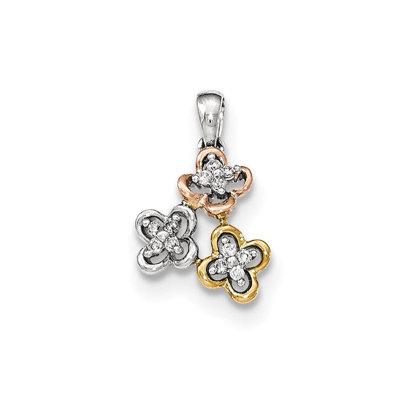 14K Weißgold Blumen-Anhänger mit echten Diamanten in Gelb- und Roséfarbenem Rhodium