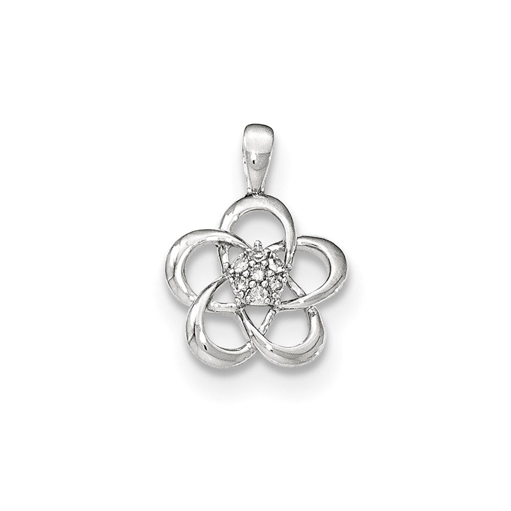 Blumenanhänger aus 14K Weißgold mit echtem Diamanten in der Mitte