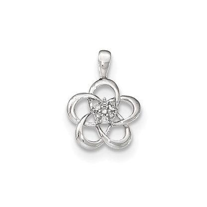 Blumenanhänger aus 14K Weißgold mit echtem Diamanten in der Mitte