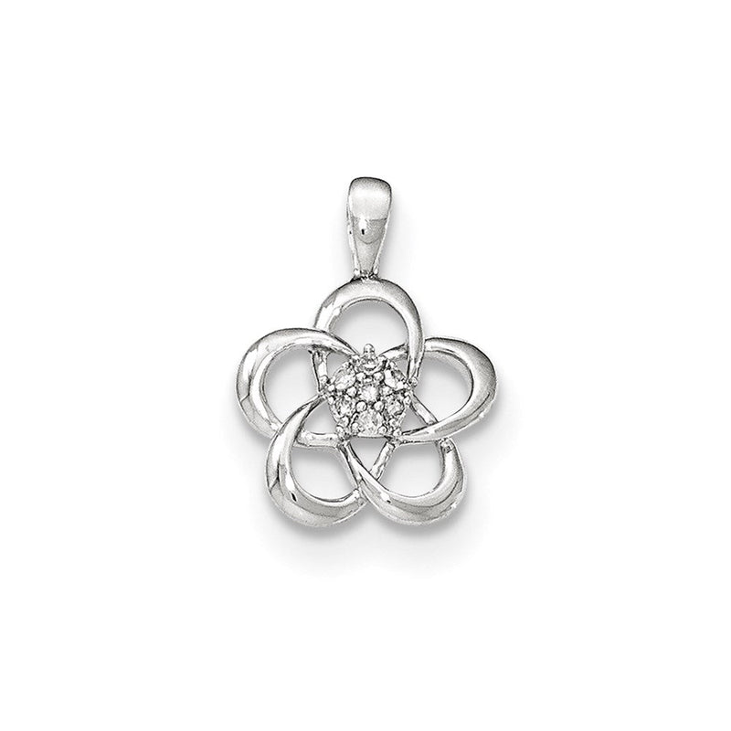 Blumenanhänger aus 14K Weißgold mit echtem Diamanten in der Mitte
