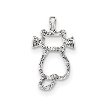 14K Weißgold Katzen-Anhänger mit echtem Diamant