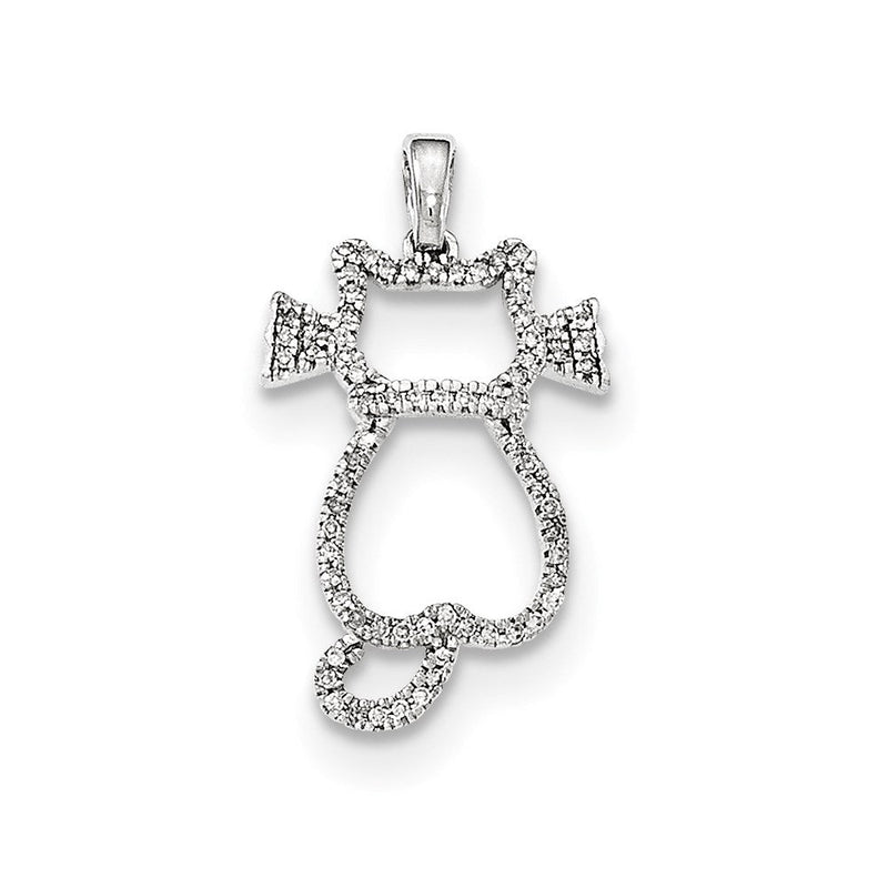 14K Weißgold Katzen-Anhänger mit echtem Diamant