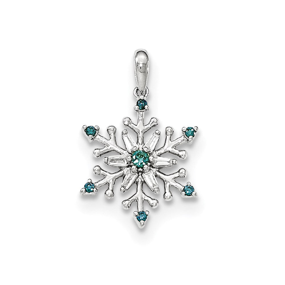 14K Weißgold Schneeflocken-Anhänger mit blauen und weißen Diamanten