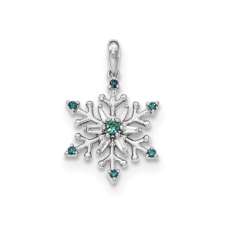 14K Weißgold Schneeflocken-Anhänger mit blauen und weißen Diamanten