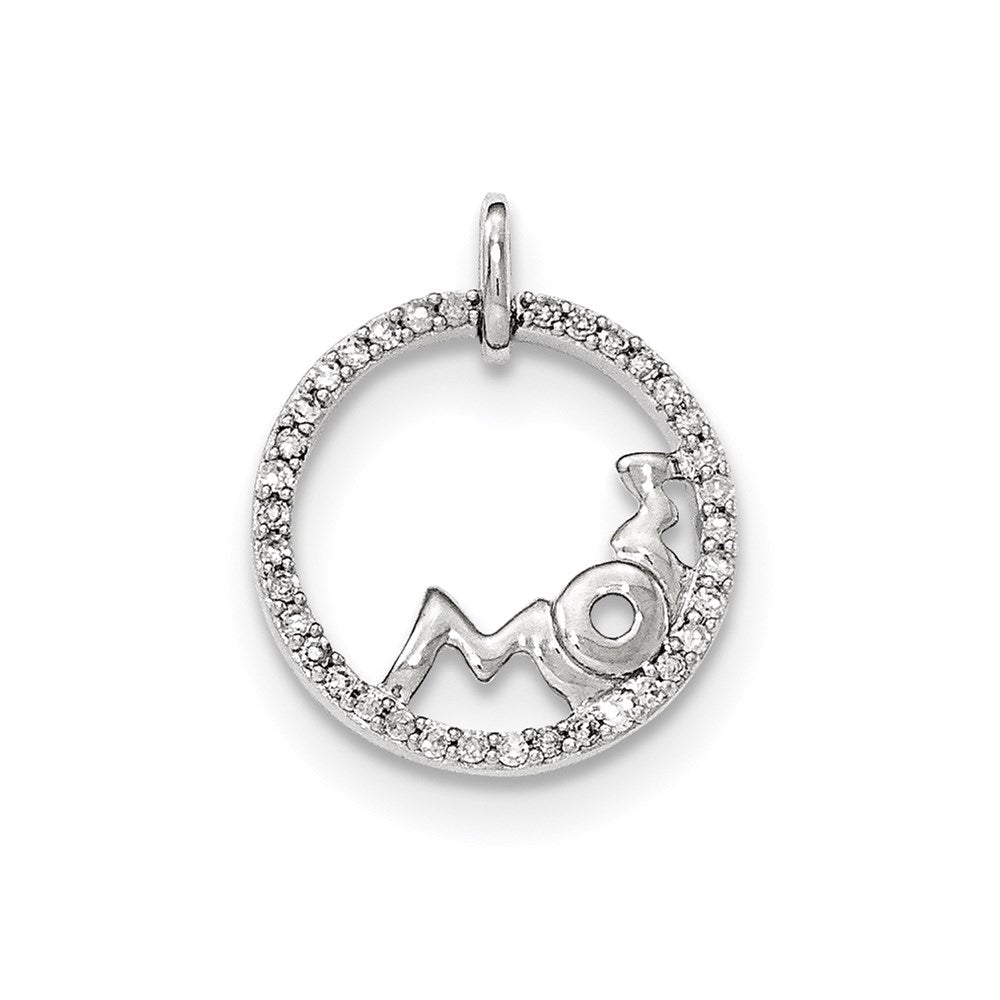 14 Karat Weißgold Anhänger mit echtem rundem Diamant „Mom“