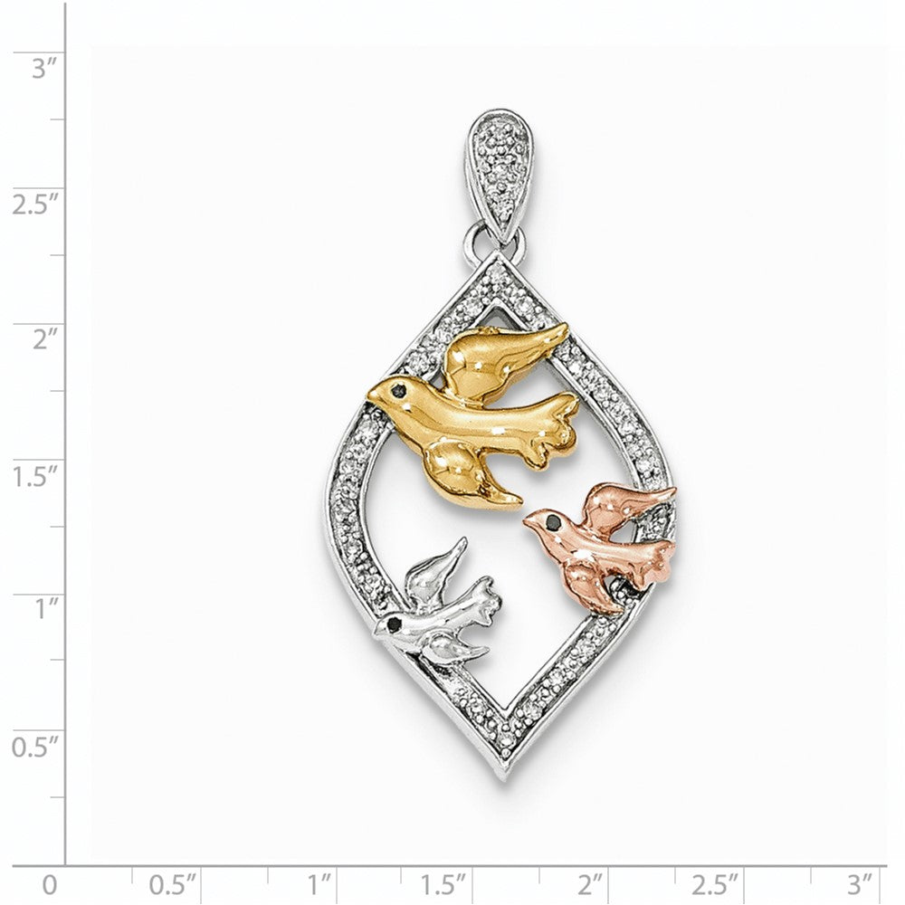 14K Tricolor-Gold Echtdiamant-Anhänger mit 3 Tauben