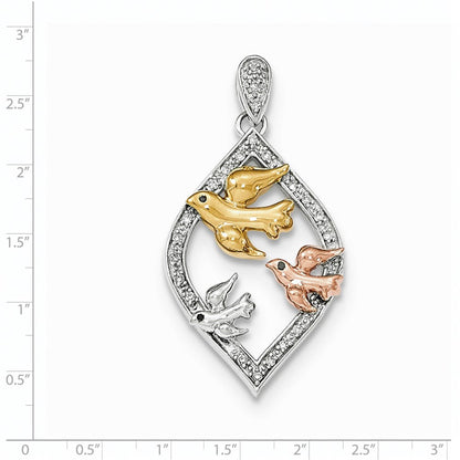 14K Tricolor-Gold Echtdiamant-Anhänger mit 3 Tauben
