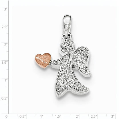 14K Weiß- und Roségold Anhänger Engel mit Herz mit echten Diamanten