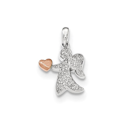 14K Weiß- und Roségold Anhänger Engel mit Herz mit echten Diamanten