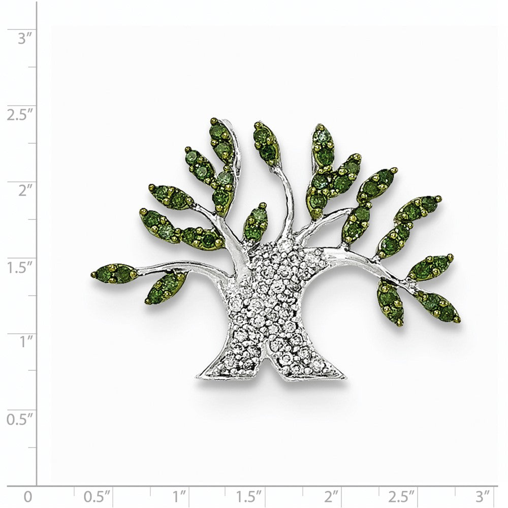 14K Weißgold mit Weiß und Grün Echt Diamant Baum Kette Anhänger