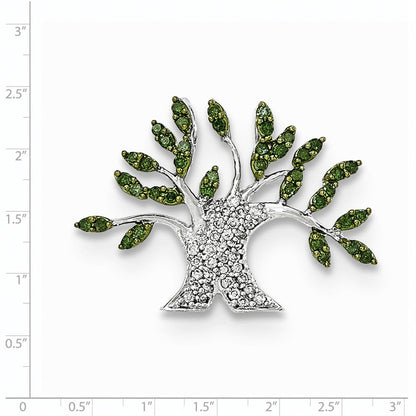 14K Weißgold mit Weiß und Grün Echt Diamant Baum Kette Anhänger