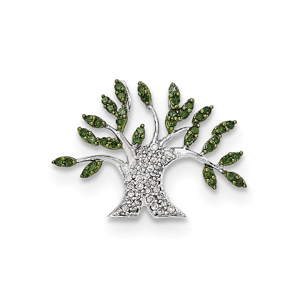 14K Weißgold mit Weiß und Grün Echt Diamant Baum Kette Anhänger