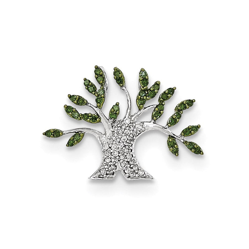 14K Weißgold mit Weiß und Grün Echt Diamant Baum Kette Anhänger