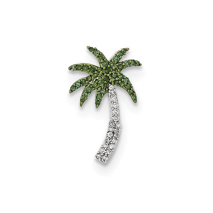 Palmen-Gleitanhänger aus 14K Weißgold mit weißen und grünen echten Diamanten